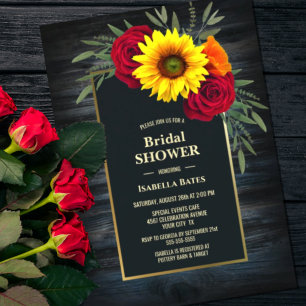 Rustic Blue Wood Sunflower Rose Brautparty Einladung