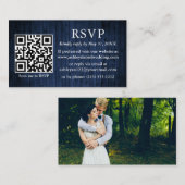 Rustic Blue Wood Wedding QR Foto UAWG Begleitkarte (Vorne/Hinten)