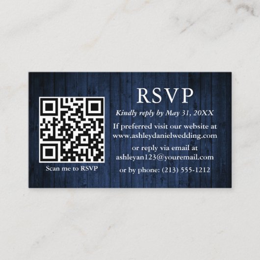 Rustic Blue Wood Wedding QR Foto UAWG Begleitkarte (Vorderseite)