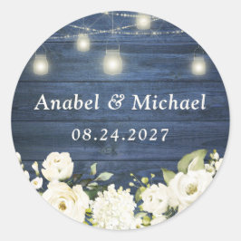 Rustic Blue Wood White Blume Mason Jar Sticker