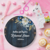 Rustic Blue Wood White Floral Probe Dinner Pappteller (Party)