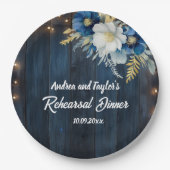 Rustic Blue Wood White Floral Probe Dinner Pappteller (Vorderseite)