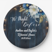 Rustic Blue Wood White Floral Probe Dinner Pappteller (Vorderseite)