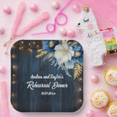 Rustic Blue Wood White Floral Probe Dinner Pappteller (Party)