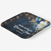 Rustic Blue Wood White Floral Probe Dinner Pappteller (Gewinkelt)