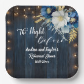 Rustic Blue Wood White Floral Probe Dinner Pappteller (Vorderseite)