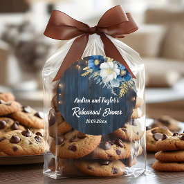 Rustic Blue Wood White Floral Probe Dinner Runder Aufkleber