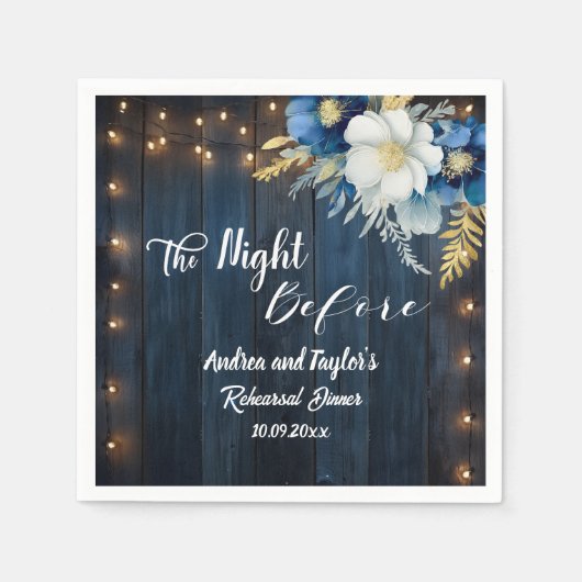 Rustic Blue Wood White Floral Probe Dinner Serviette (Vorderseite)