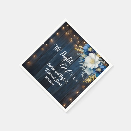 Rustic Blue Wood White Floral Probe Dinner Serviette (Ecke)