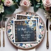 Rustic Blue Wood White Floral Probe Dinner Serviette