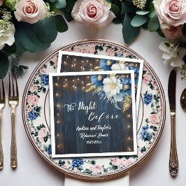 Rustic Blue Wood White Floral Probe Dinner Serviette