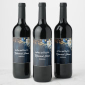 Rustic Blue Wood White Floral Probe Dinner Weinetikett (Flaschen)