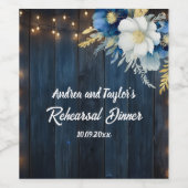 Rustic Blue Wood White Floral Probe Dinner Weinetikett (Einzelnes Label)