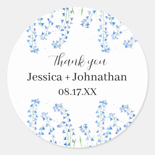 Rustic Bluebells Blue Floral Vielen Dank Runder Aufkleber (Vorderseite)