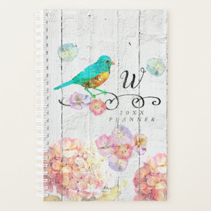 Rustic Bluebird Pink Hydrangea Floral Monogram Planer