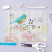 Rustic Bluebird Pink Hydrangea Mit Monogramm Seidenpapier (Handwerk)