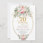 Rustic Blush and Gold 70th Birthday Invitation Einladung (Vorderseite)