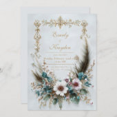 Rustic Blush Floral Feather Elegant Wedding Einladung (Vorne/Hinten)