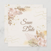 Rustic Blush & Gold Floral Boho Save the Date (Vorne/Hinten)