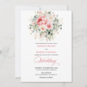 Rustic Blush Peony Gold Frame Wedding Invitation Einladung (Vorderseite)