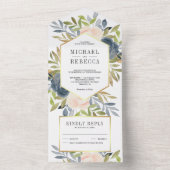 Rustic Blush Pink and Dusty Blue Floral Wedding All In One Einladung (Innen Boden)