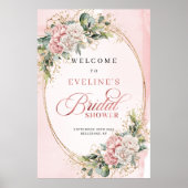 Rustic Blush Pink Flowers Eucalyptus Gold Welcome Poster (Vorne)