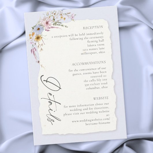 Rustic Blush Pink Romantic Wildflower Wedding Begleitkarte