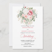 Rustic Blush Rose Greenery Gold Wedding Invitation Einladung (Vorderseite)