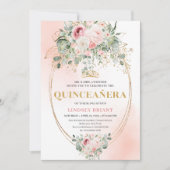 Rustic Blush Roses Eucalyptus Quinceañera Invite Einladung (Vorderseite)