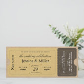  Rustic Boarding Pass Style Ticket Wedding Einladung (Stehend Vorderseite)