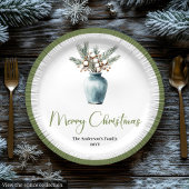 Rustic Bohemian Christmas Bouquet Watercolor Plate Pappteller