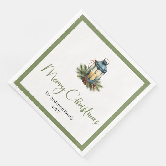 Rustic Bohemian Christmas Lantern in Watercolor  Serviette (Ecke)