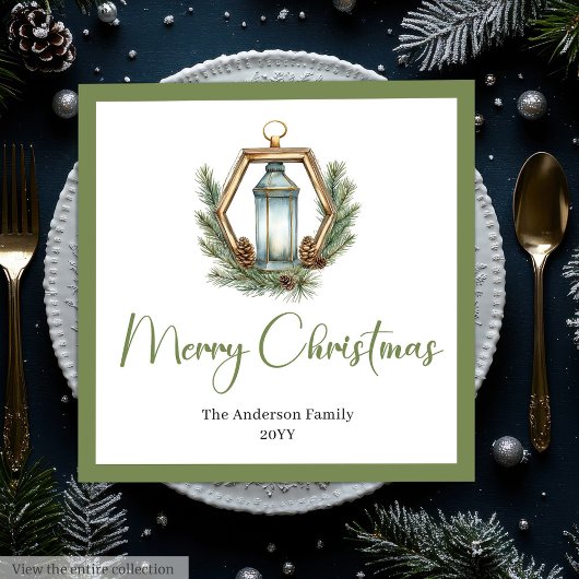 Rustic Bohemian Christmas Lantern in Watercolor Serviette