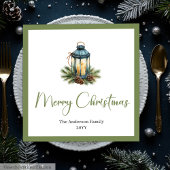 Rustic Bohemian Christmas Lantern in Watercolor  Serviette