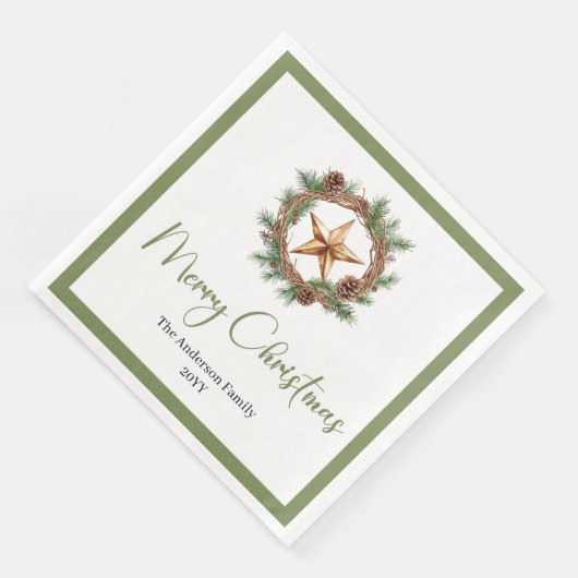 Rustic Bohemian Christmas Wreath with Pine Napkins Serviette (Ecke)