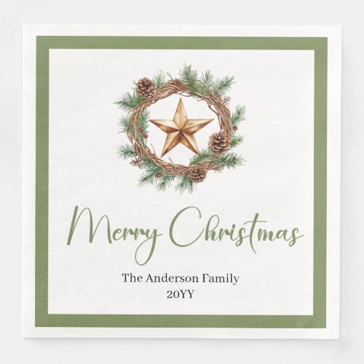 Rustic Bohemian Christmas Wreath with Pine Napkins Serviette (Vorderseite)