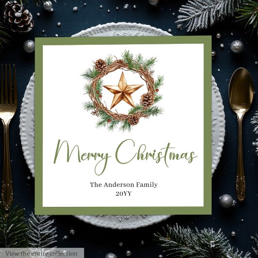 Rustic Bohemian Christmas Wreath with Pine Napkins Serviette