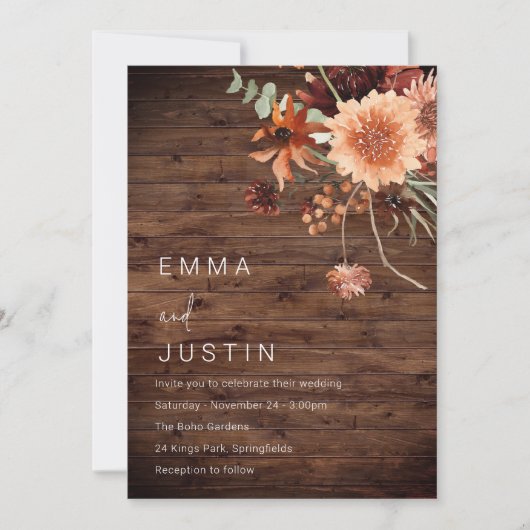Rustic Bohemian Floral All Seasons Wedding Einladung (Vorderseite)