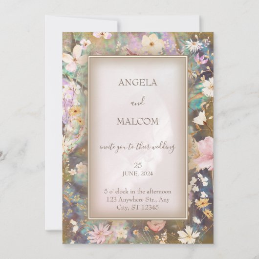 Rustic Boho Abalone Floral Wedding Einladung (Vorderseite)