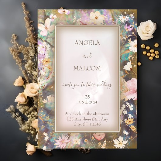 Rustic Boho Abalone Floral Wedding Einladung