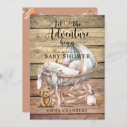 Rustic Boho Adventure Begins Baby Dusche Einladung (Vorne/Hinten)