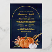 Rustic Boho Arch Pumpkin Foto Navy Hochzeit Gold Folieneinladung (Vorderseite)