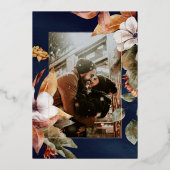 Rustic Boho Arch Pumpkin Foto Navy Hochzeit Gold Folieneinladung (Rückseite)