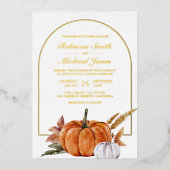 Rustic Boho Arch Pumpkin Foto Wedding Gold Folieneinladung (Vorderseite)