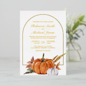 Rustic Boho Arch Pumpkin Foto Wedding Gold Folieneinladung (Stehend vorne)