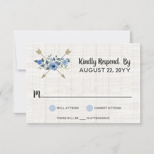 Rustic Boho Arrows Watercolor Floral Wedding RSVP Karte (Vorderseite)
