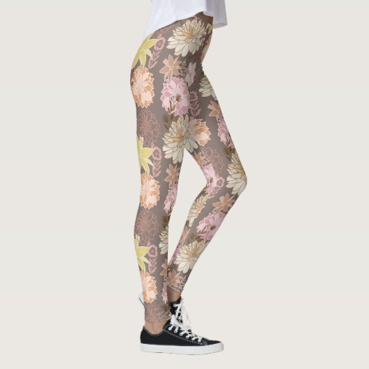Rustic Boho Asphalt Floral Pattern Leggings (Rechts)