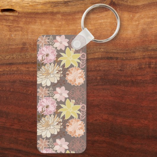 Rustic Boho Asphalt Floral Pattern Schlüsselanhänger (Rückseite)