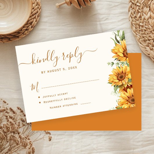 Rustic boho autumn fall floral garden wedding RSVP karte