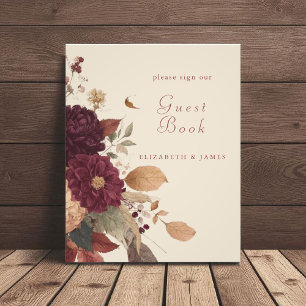 Rustic Boho Autumn Floral Wedge Guest Book Sign Fotodruck